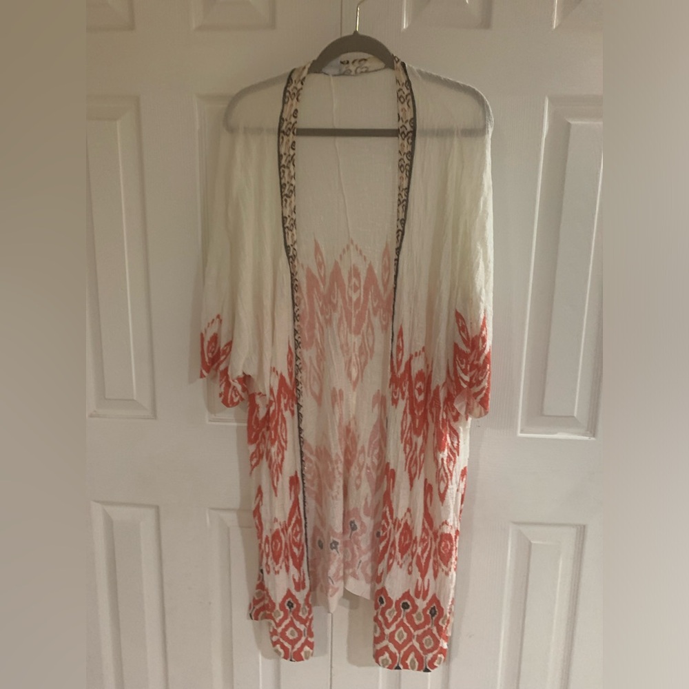 Chicos size 2 cardigan sweater beachcomber cardigan,duster, open 3/4 sleeve Boho